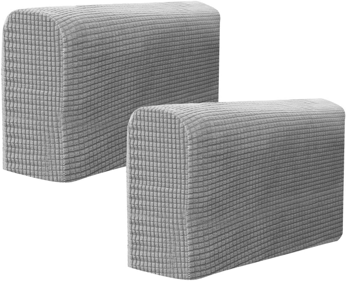 SEWACC 2 Pcs Couch Arm Covers Polyester Anti- Slip Armchair Cover for Chairs Sofa Stretch Furniture Protector Washable Light Grey