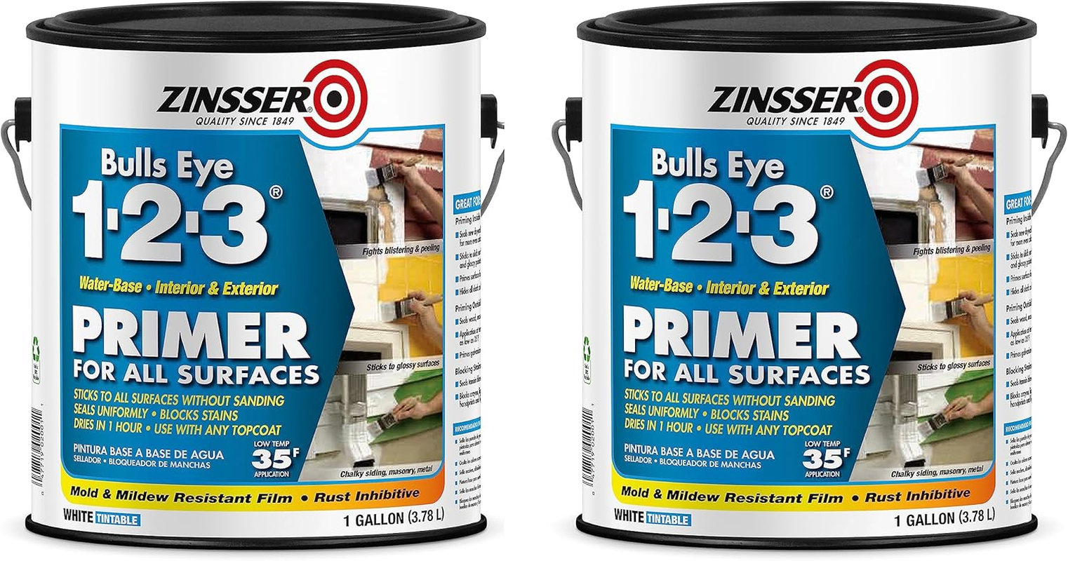 2001-2PK Bulls Eye 1-2-3 Water-Base Primer, Gallon, White, 2 Pack