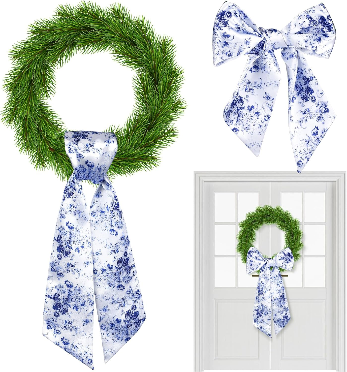 Reversible Chinoiserie Wreath Sash Set for Indoor/Outdoor Decor (2 Pcs)