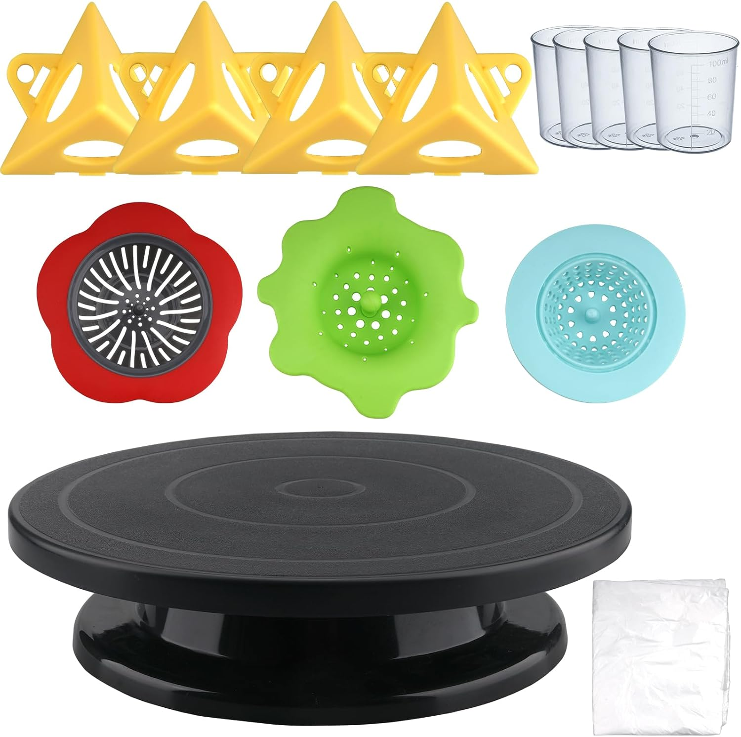 11”Rotate Turntable Sculpting Wheel with Pour Painting Supplies Acrylic Pouring Strainers for DIY Art Pouring Acrylic Paint Kit