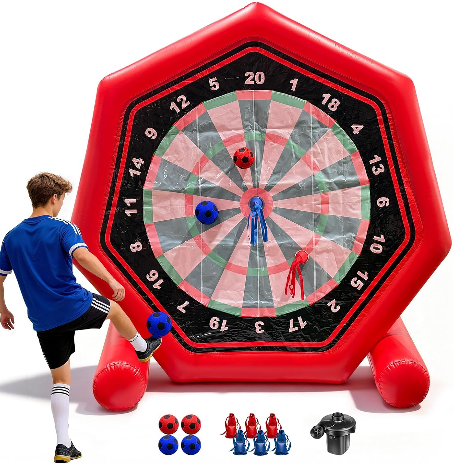 Giant Inflatable Soccer Dart Board with Air Pump, 2-In-1 Kick & Throw Target Game 7FT, Waterproof PVC Carnival Game for Parties, Backyard & Outdoor Lawn