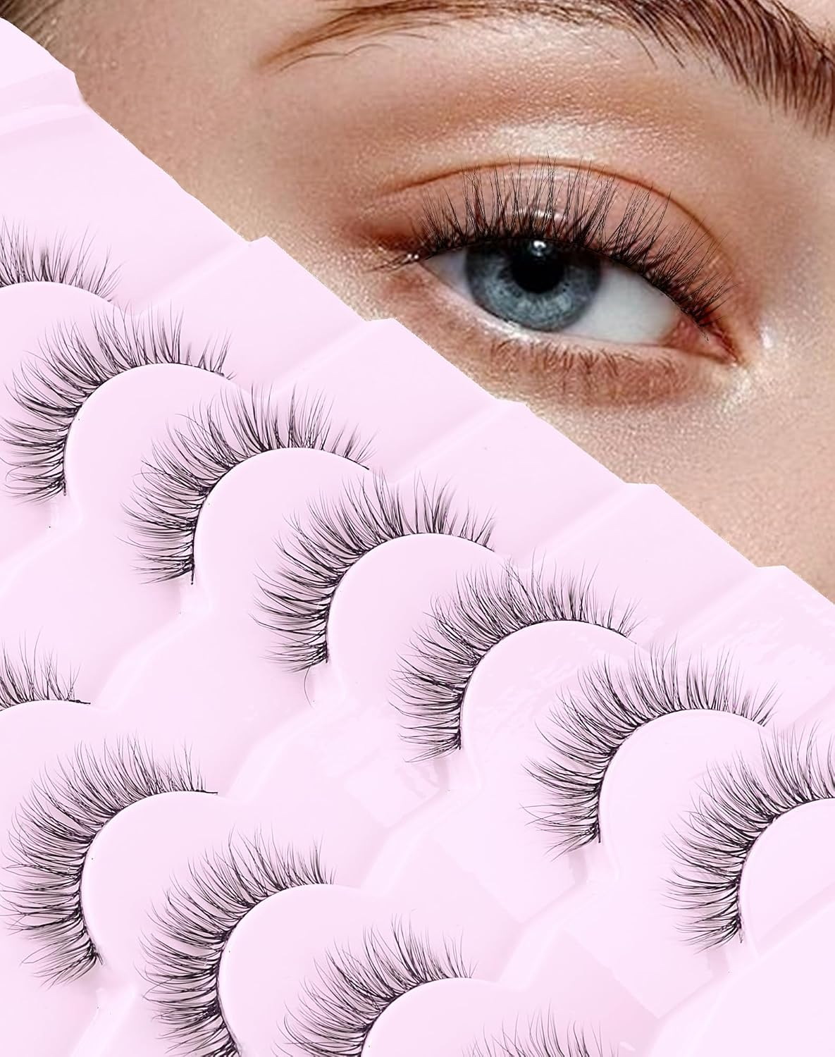 Wispy Lashes Natural Look Short Eyelashes Lite Volume False Eyelashes Natural Lashes Soft False Eye Lashes Pack 7 Pairs D4
