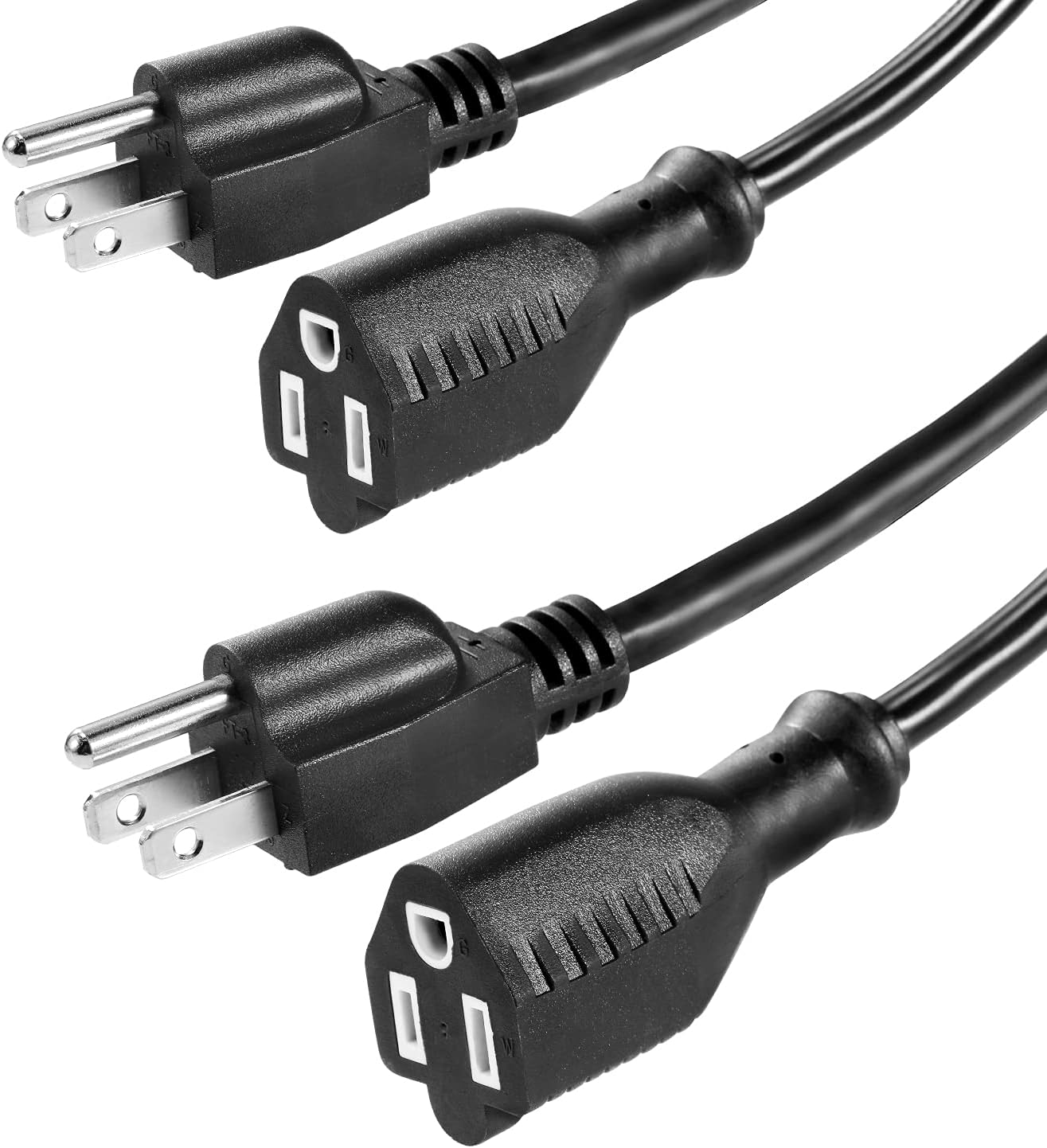 UL Listed Waterproof Power Extension Cord, Indoor/Outdoor(Marked General Use on the Tag) 16 AWG Heavy Duty AC SJTW Electrical Extension Cable (NEMA 5-15P to NEMA 5-15R)(3FT 2Pack,Black)