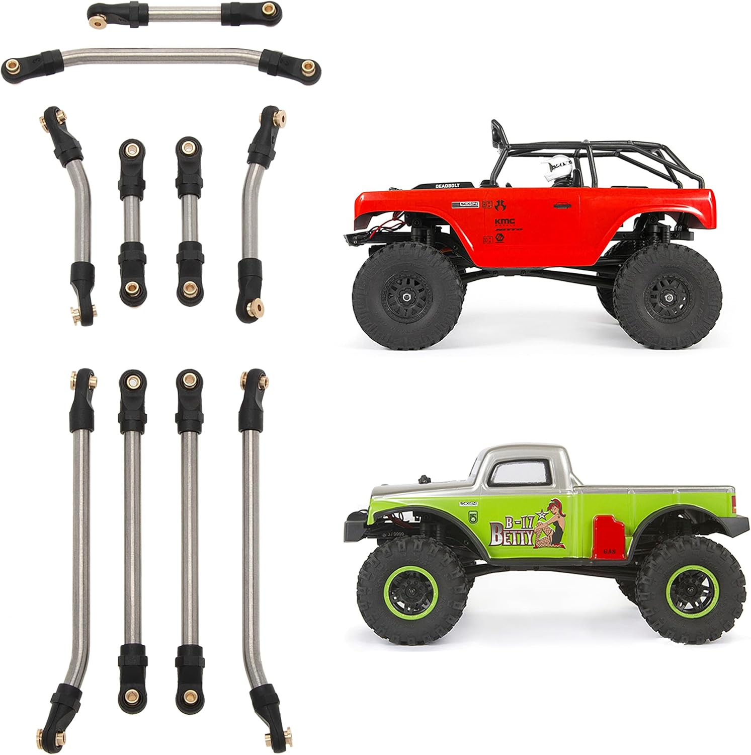 SCX24 Links High Clearance Chassis Steering Links Set 10Pcs 133.5Mm Wheelbase for SCX24 Deadbolt AXI90081 B17 AXI00004 1/24 RC Crawler Car