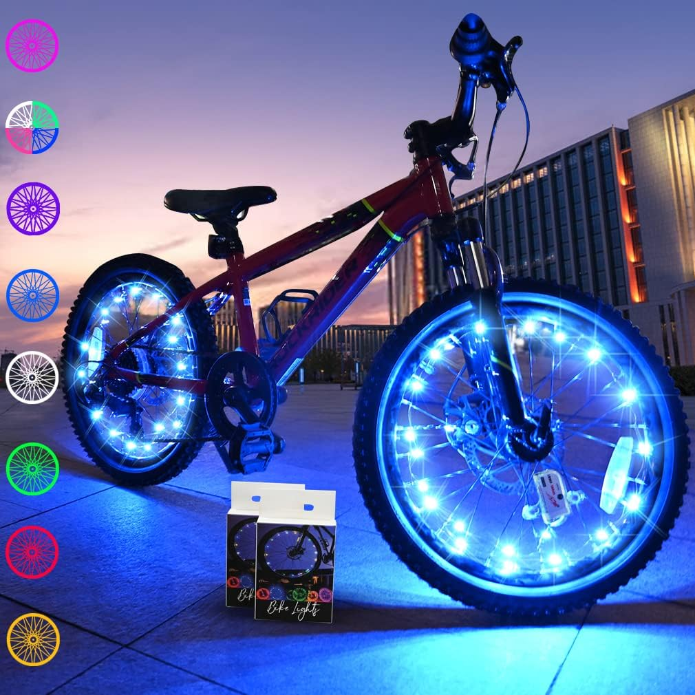 2 Tire Pack LED Bike Wheel Lights Ultra Bright Waterproof Bicycle Spoke Lights Cycling Decoration Safety Warning Tire Strip Light for Kids Adults Night Riding