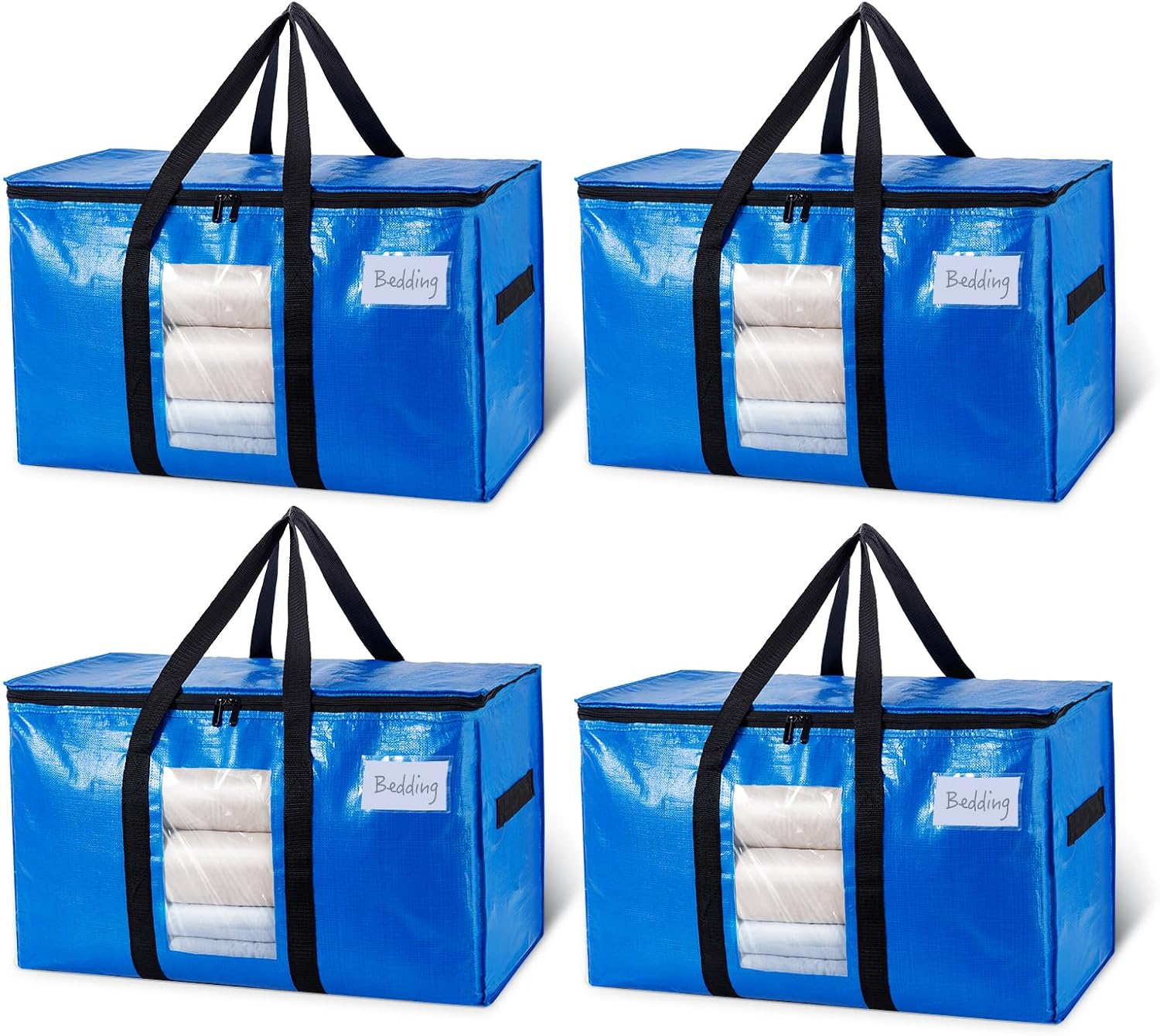 4 Pack Blue Extra Large Moving Bags Heavy Duty Totes for Storage Visible Window
