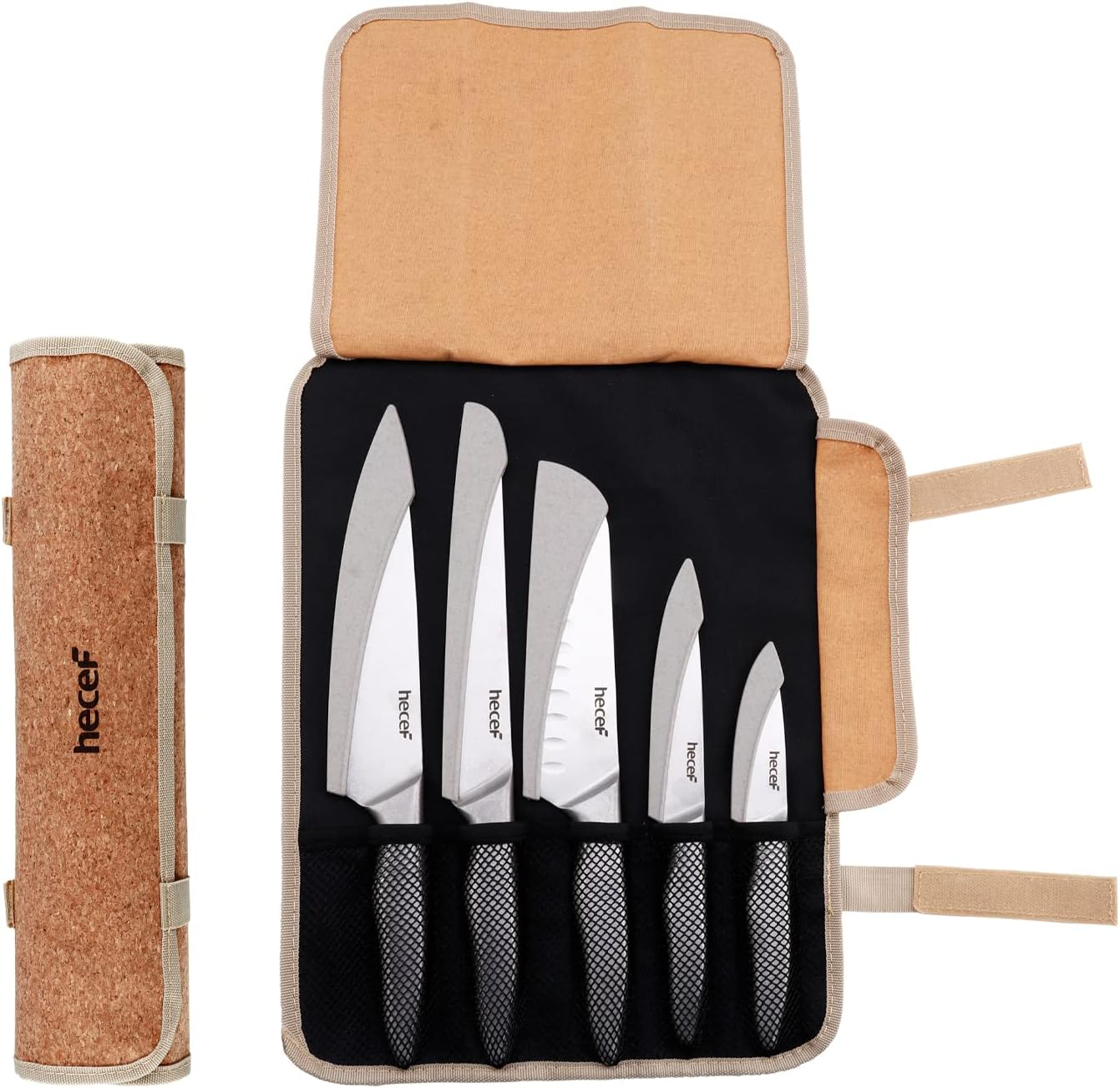 Couteau Cuisine Professionnelle, 5 Pièces Set Couteaux De Cuisine En Acier Inoxydable & Sac De Rangement Portable Pour Randonnée,Camping, Activités Intérieures Et Extérieures