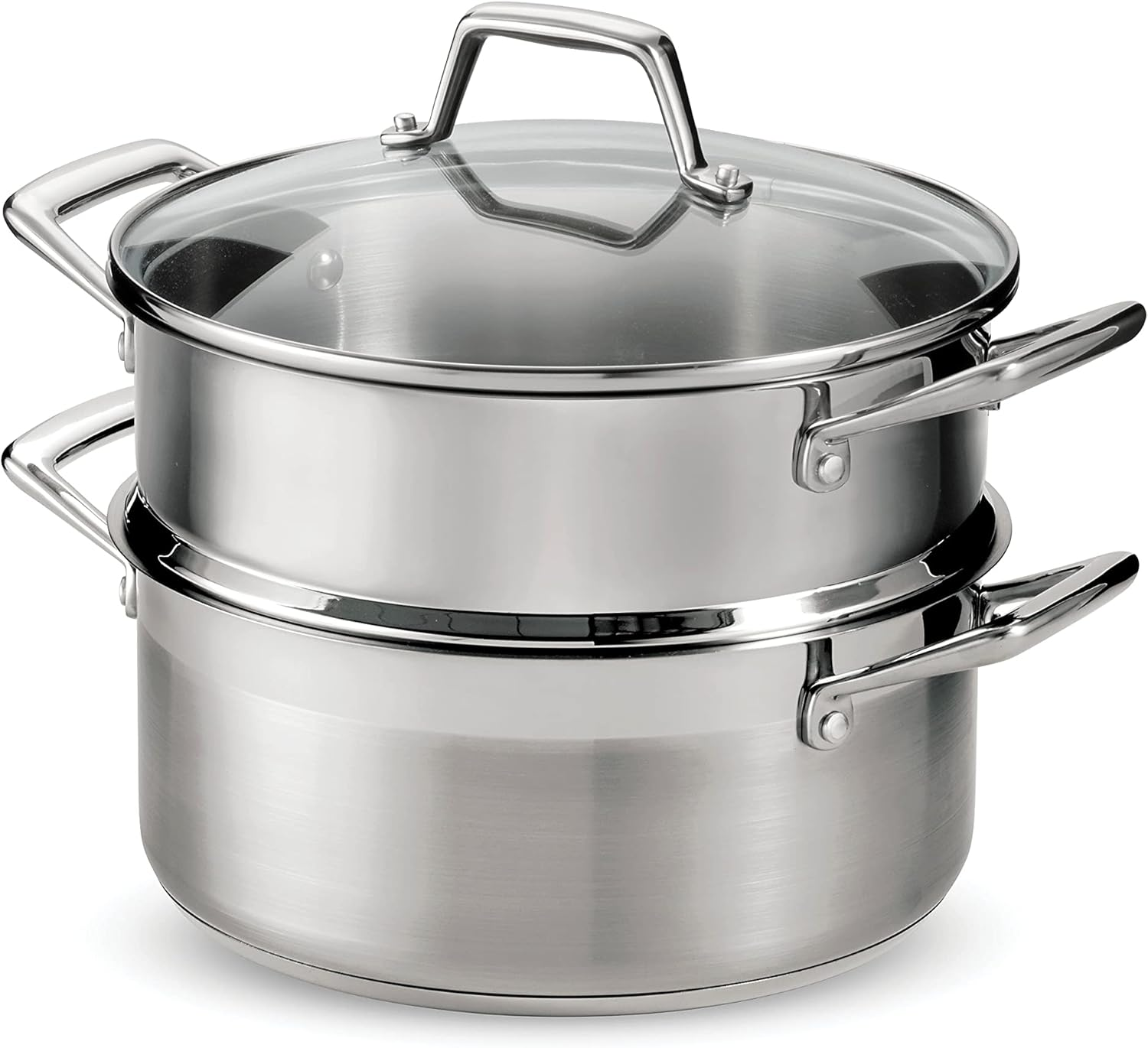 Gourmet 5-Quart Steamer Set, Tri-Ply Base Stainless Steel Dutch Oven with Steamer Insert and Glass Lid, Induction-Ready
