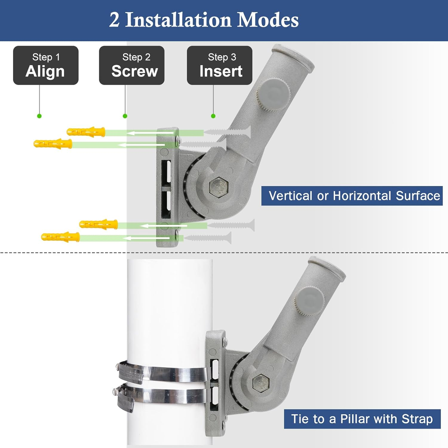 Flag Pole Bracket for outside House Heavy Duty Aluminum, Multi-Position Flag Pole Mounting Bracket Rust Free with Hardwares, 1