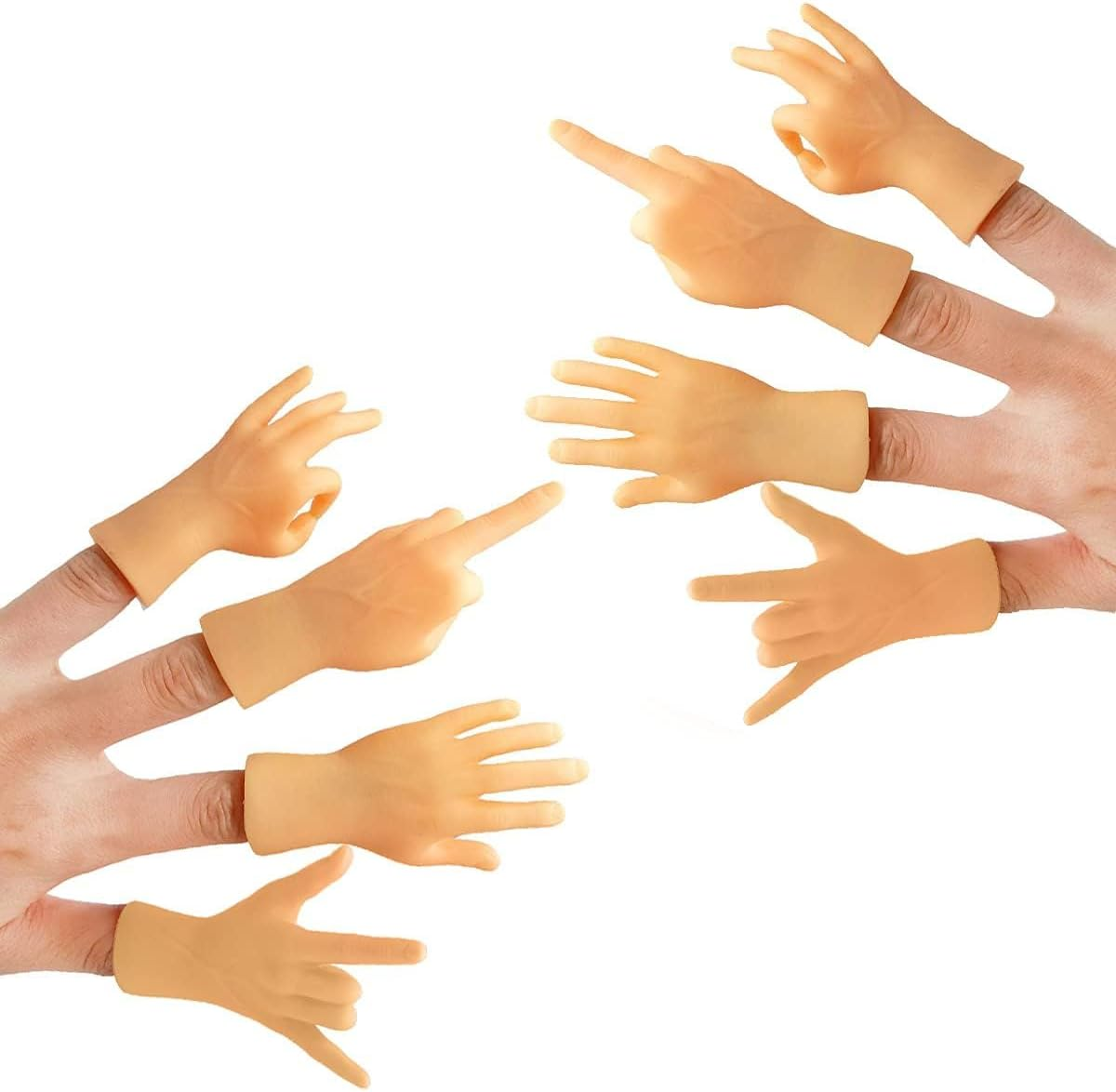 Tiny Hands Mini Finger Puppets 8 Pieces, Left and Right Hand Set, Mixed Styles, Funny Party Favors and Novelty Toys for Kids and Adults