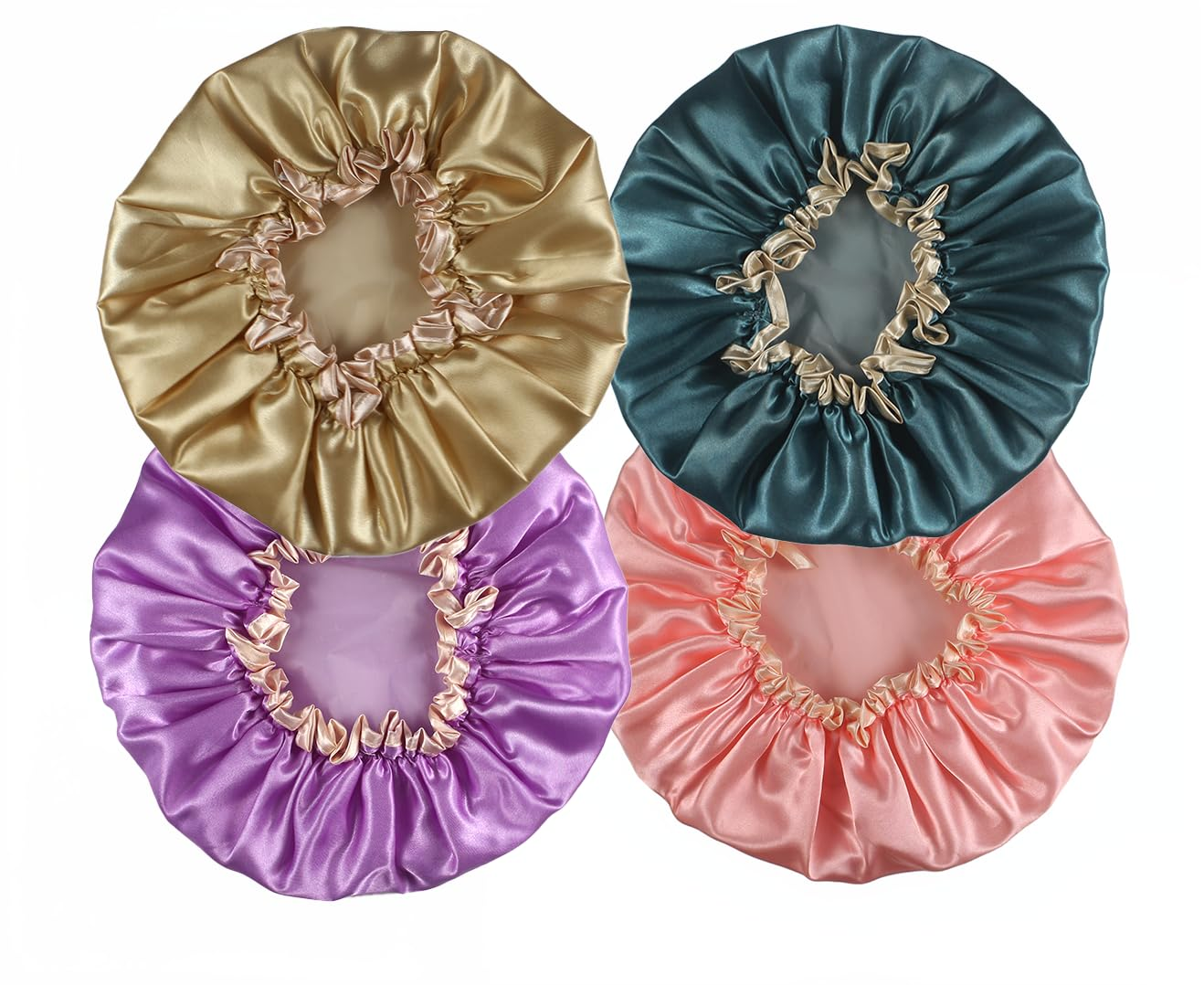 4 PCS Shower Caps for Women, Double Layers Waterproof Bath Caps, Reusable