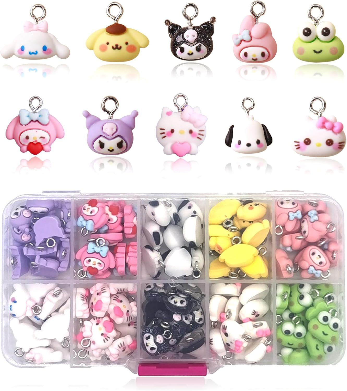 100PCS Cute Cartoon Resin Charms for Jewelry Making Bulk with Box, 3D Mini Charms Pendant Cartoon Animal Ornament DIY Cute Charms for Bracelets Necklaces Earrings Keychain
