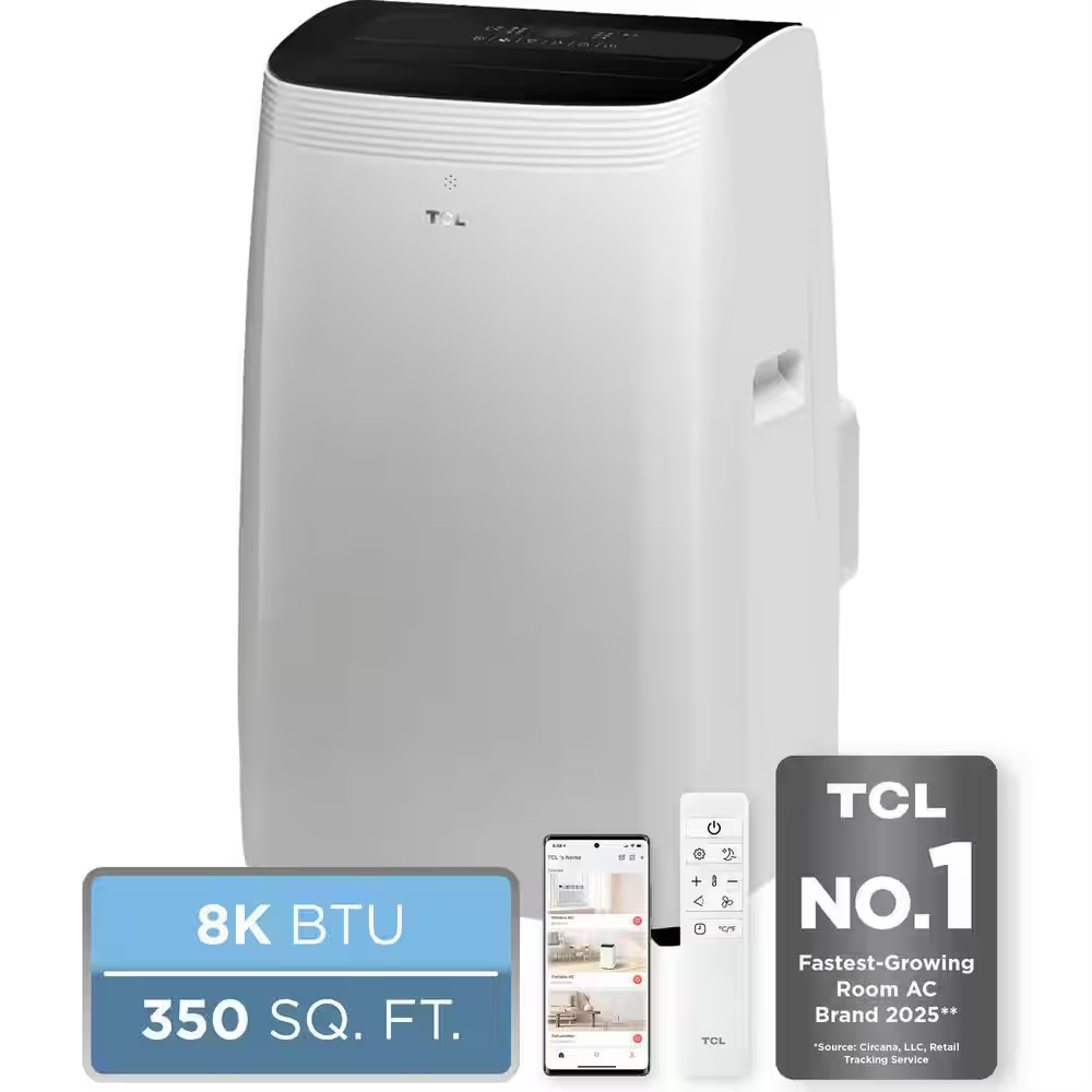 8,000 BTU (DOE) Smart Portable Air Conditioner Cools 350 Sq. Ft. with Dehumidifier, Remote and Wi-Fi in White