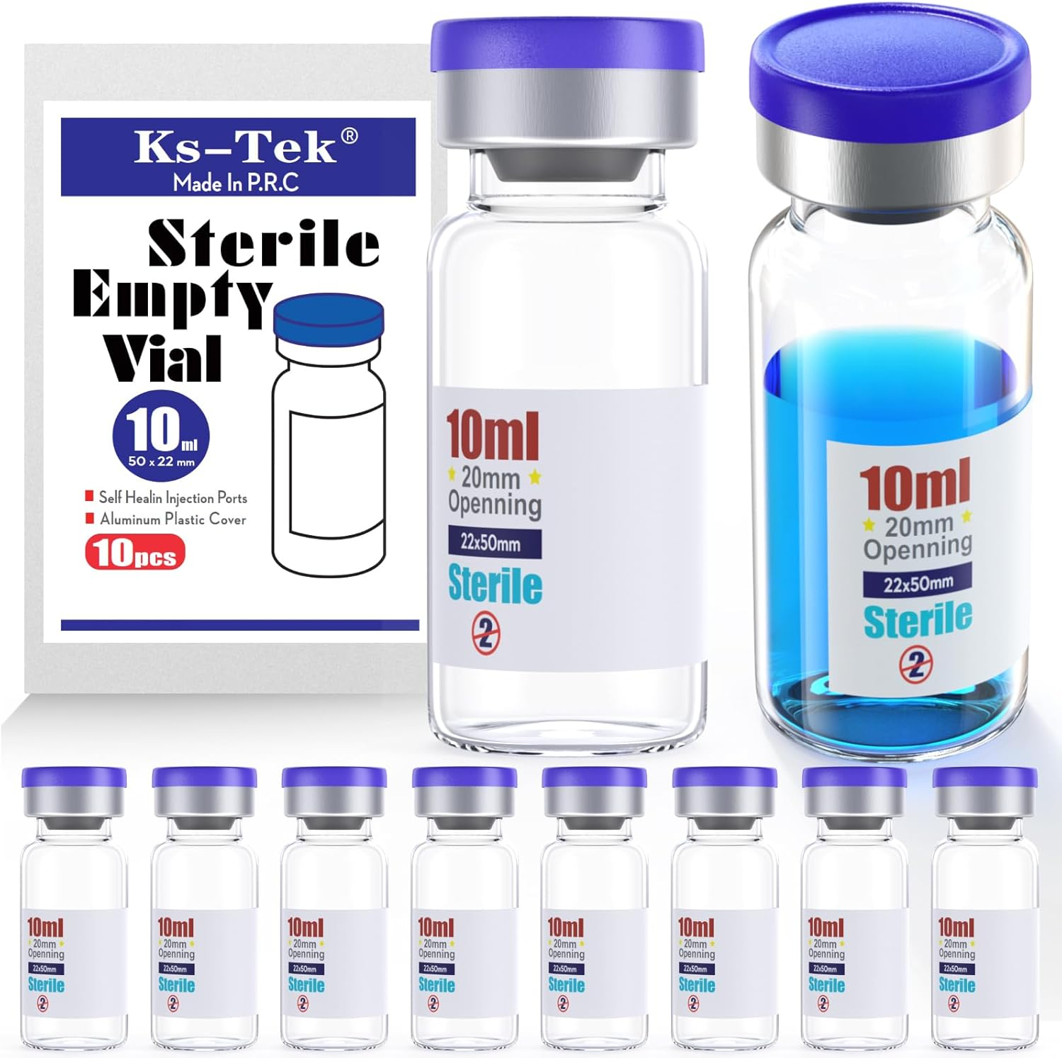 Sterile Empty Vials with Self Healing Injection Port,With Flip off Aluminum Cap,Sterile Package (10Ml,10)