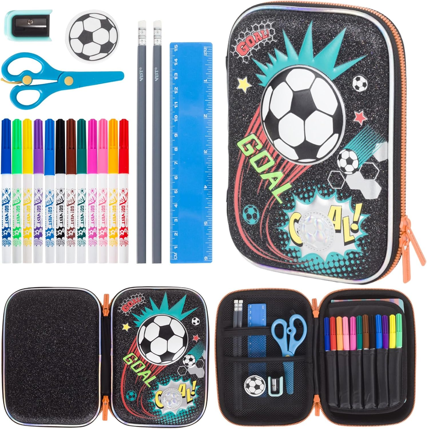 Pencil Case Stationery Set for Kids, 3D EVA Big Capacity Cute Cartoon Pencil Pen Case Bag with Zipper Office College School Storage Bag Pouch Holder Box Organizer