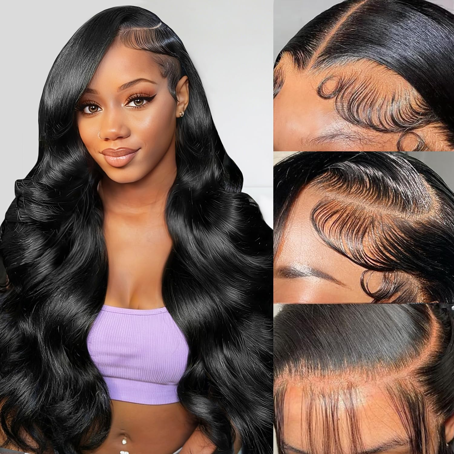30 Inch 13x6 Lace Front Wigs Human Hair Pre Plucked Body Wave HD Transparent Lace Frontal Wigs Human Hair Real 180% Density Glueless Wigs Virgin Human Hair with Baby Hair for Women Natural Black