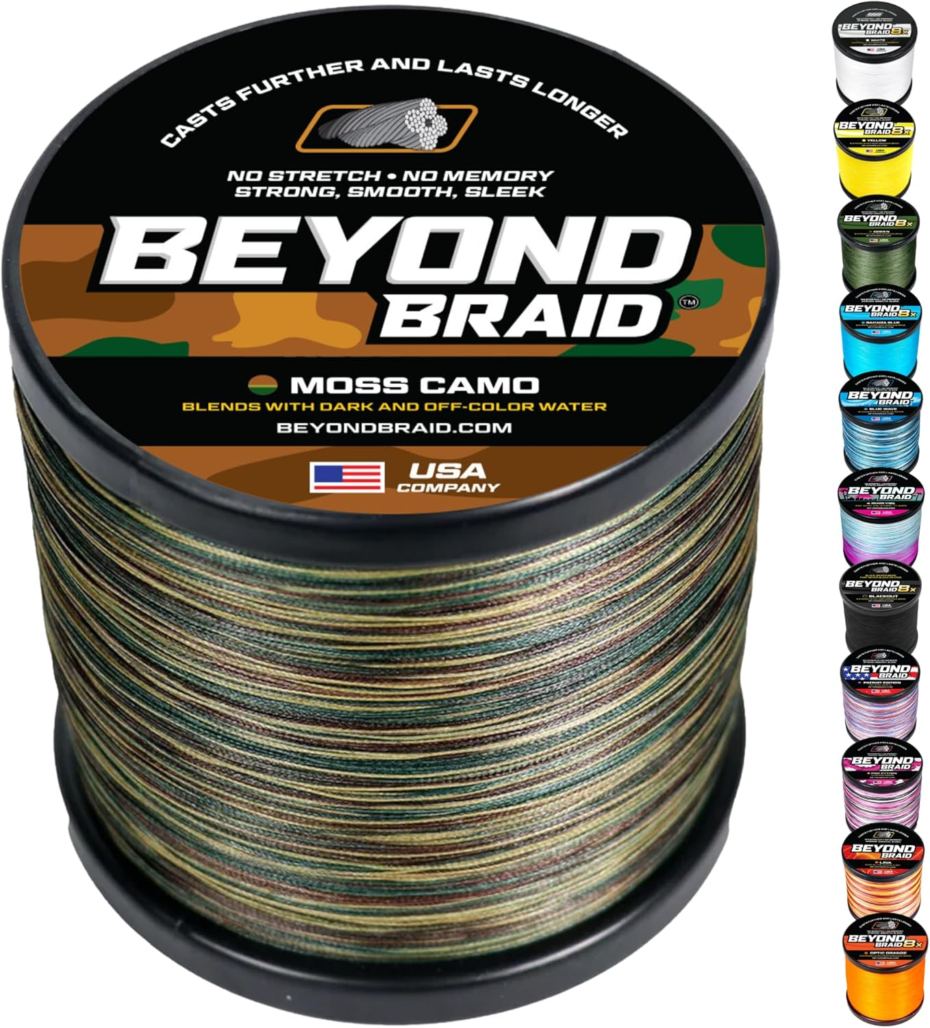 Braided Fishing Line -Super Strong - Abrasion Resistant - No Stretch -Blue Camo, Moss Camo, White, Green, Pink, Blue, 4 Strand 8 Strand