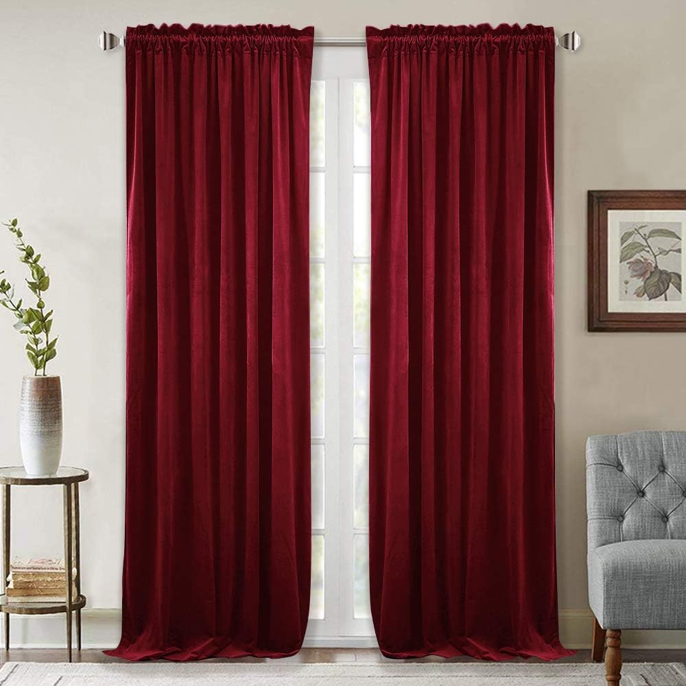 Theater Red Velvet Curtains - Super Soft Velvet Blackout Insulated Curtain Panels 84 Inches Length for Living Room Holiday Decorative Drapes for Master Bedroom, W52 X L84, 2 Panels