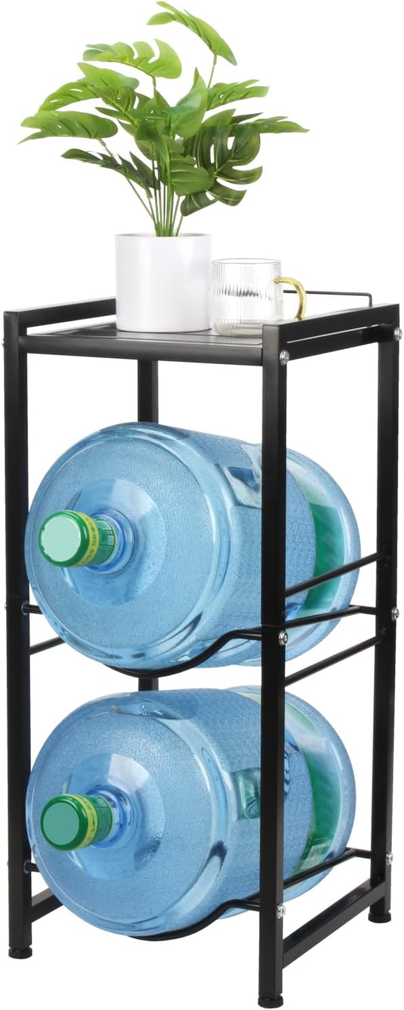 5 Gallon Water Jug Holder with Top Storage Shelve, 3 Tier Detachable Water Bottle Holder Water Cooler Jug Storage Rack, Heavy Duty Water Jug Stand Organizer for Kitchen Home Office, Black