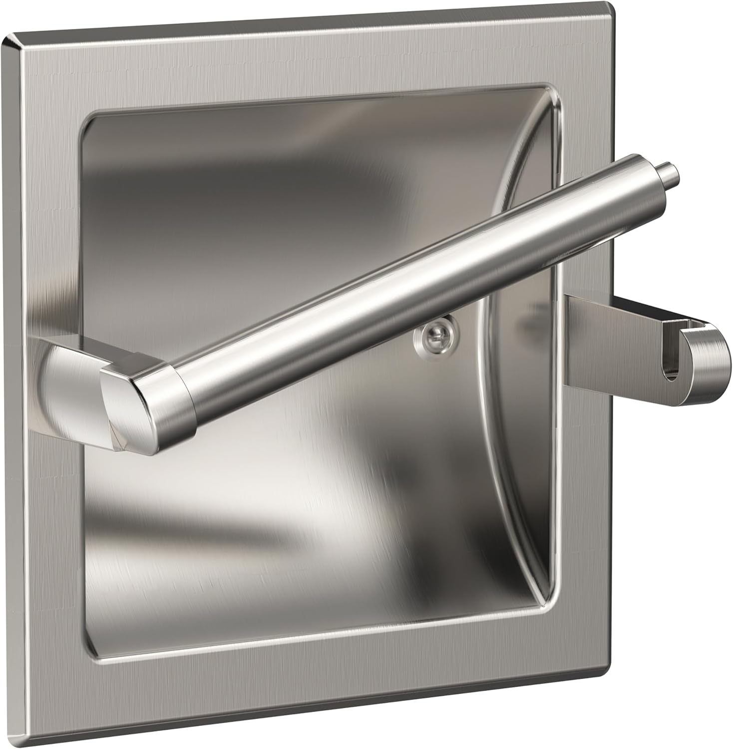Brushed Nickel Recessed Toilet Paper Holder Contemporary Hotel Style Pivoting In
