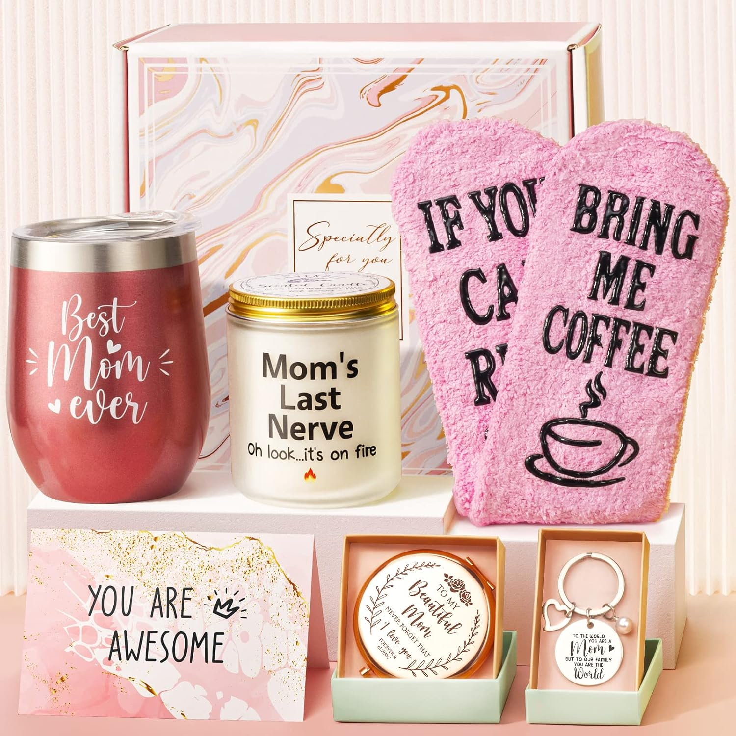 Best Mom Gifts Mothers Day Gifts for Mom from Daughter Son Kids, Birthday Gift Basket for Mother Women Mother-In-Law Christmas Thanksgiving Present, New Mama Gift for Wife from Husband W/Wine Tumbler