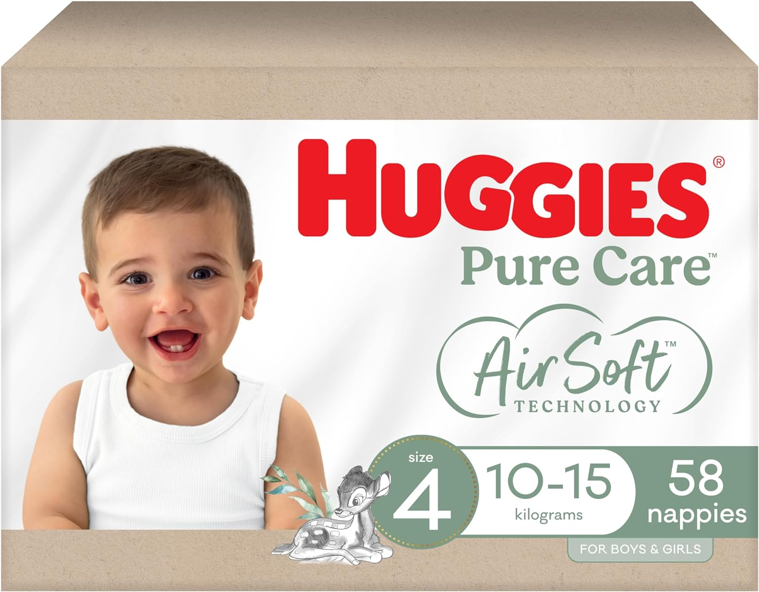 Huggies Pure Care Nappies Size 4 (10-15kg) 58 Count (Packaging May Vary) - Picture 2 of 14