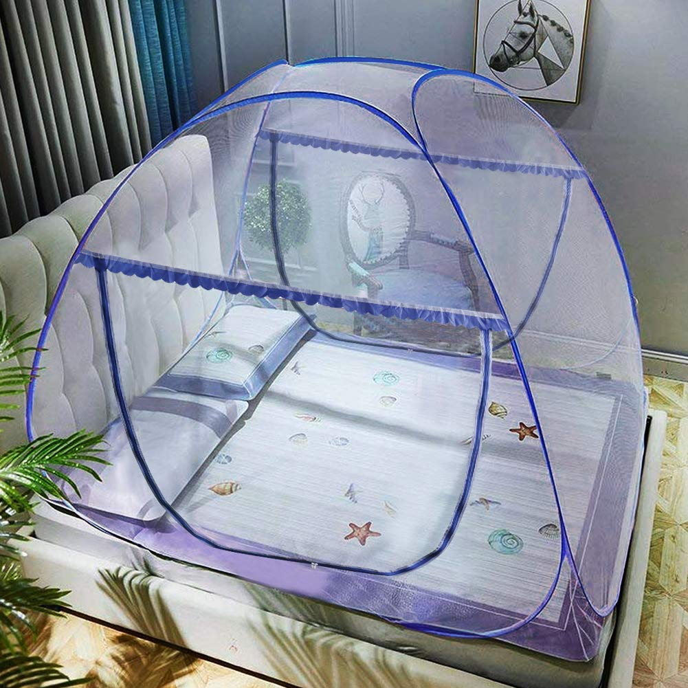 Portable Pop-Up Mosquito Net Tent for Bed Baby Adults Trip, L79 X W71 X H59 Inch Large Folding Mosquito Netting with Net Bottom, 2 Entries, Suit for Twin to King Size Bed
