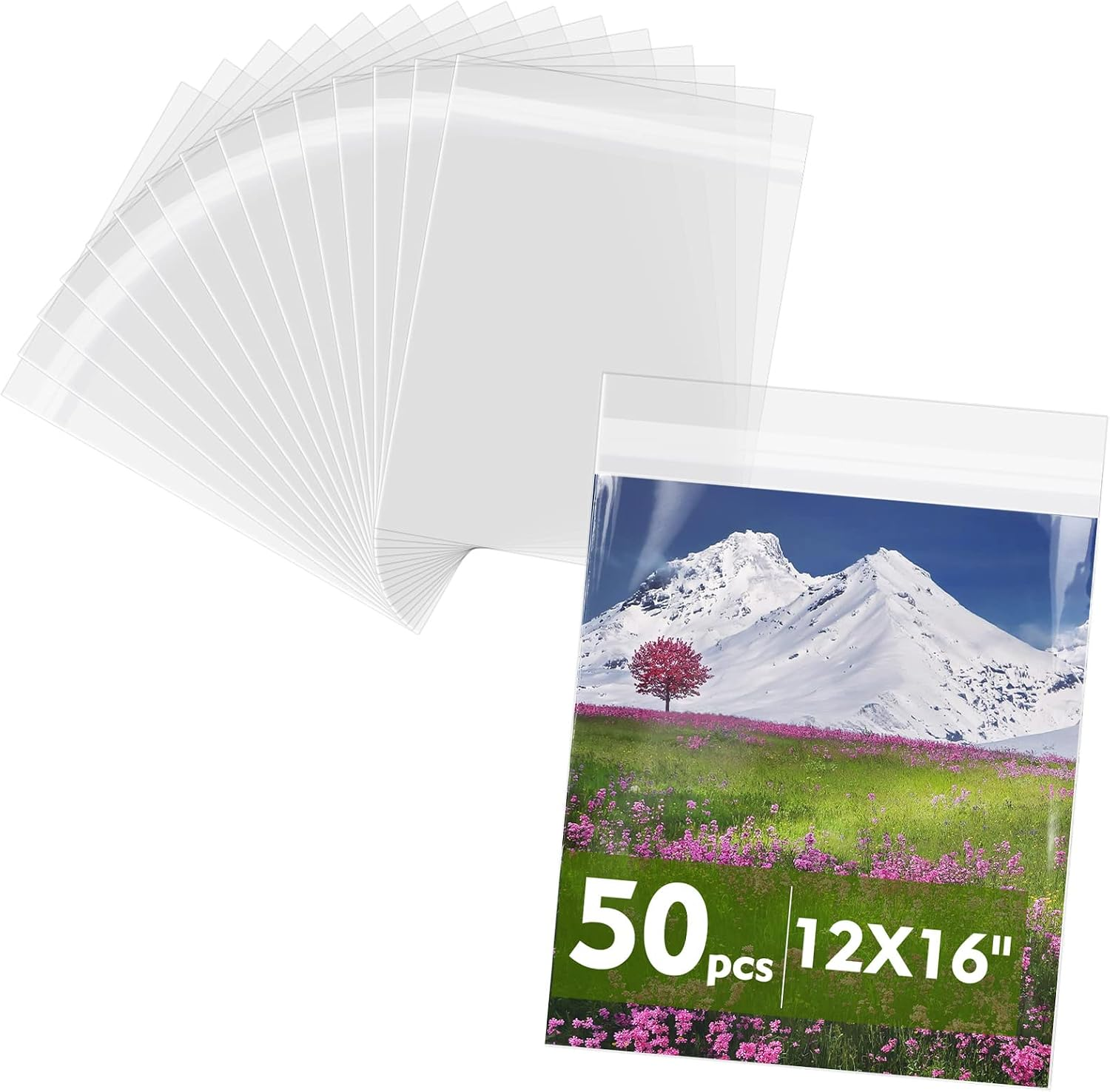 50 Pack 12X16 Inch Acid-Free Crystal Clear Plastic Sleeves for Art Prints