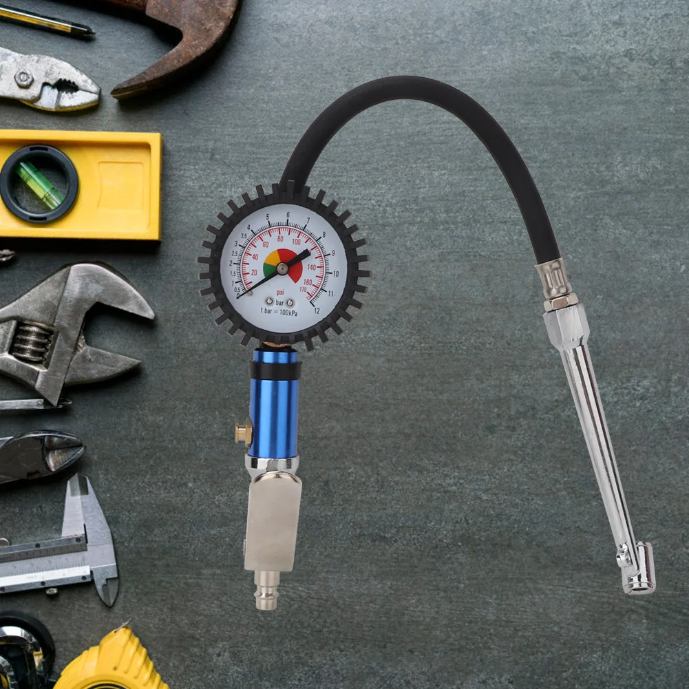 12 Bar Self clamping Tire Inflator with Air Pressure Gauge and Quick Air Connector Tire Inflator Gauge