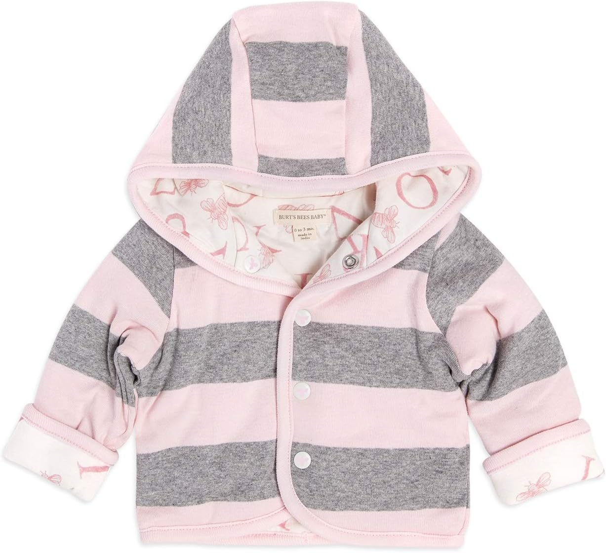 Burt's Bees Baby Unisex Sweatshirts Lightweight Reversible Zip Up Jackets Hoo... - Picture 3 of 4