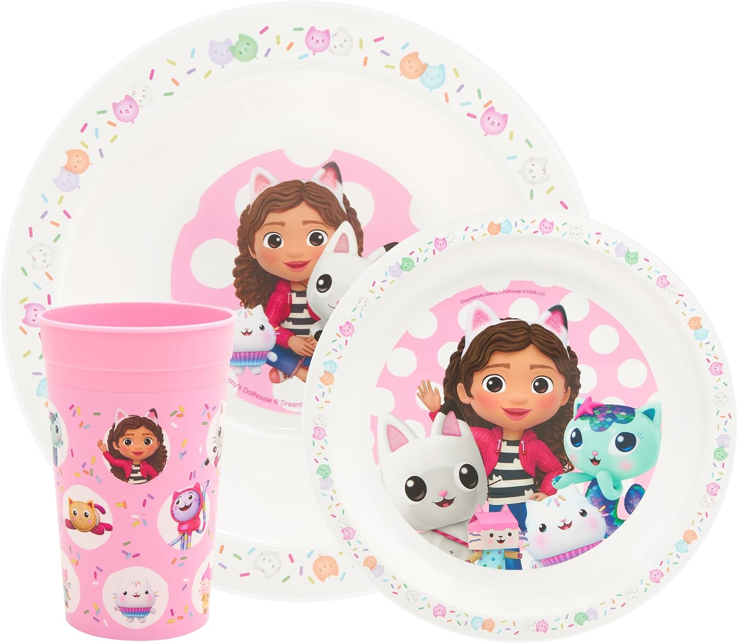 Gabby'S Dollhouse Kids Tableware Set – 3 Piece Reusable PP Plate, Bowl & Cup for