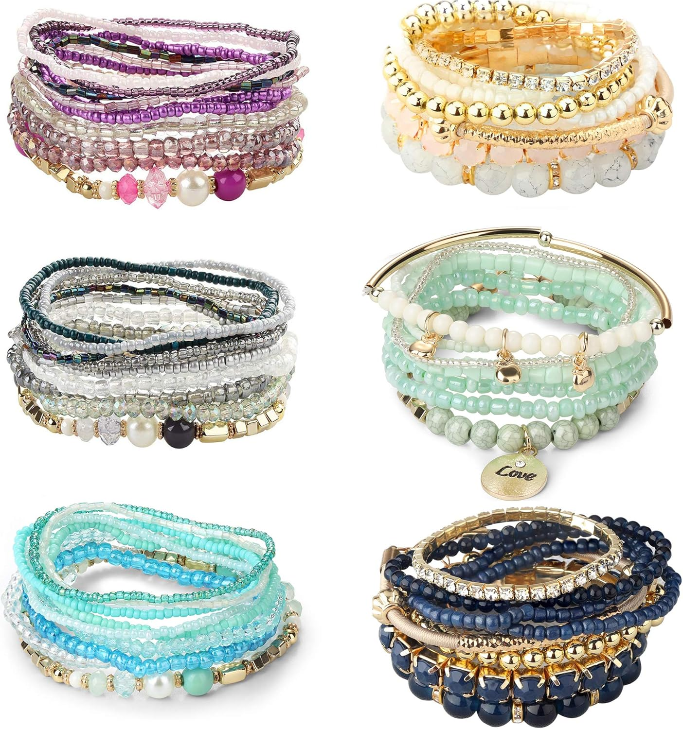 6 Sets Bohemian Stackable Bead Bracelets for Women Stretch Bohemian