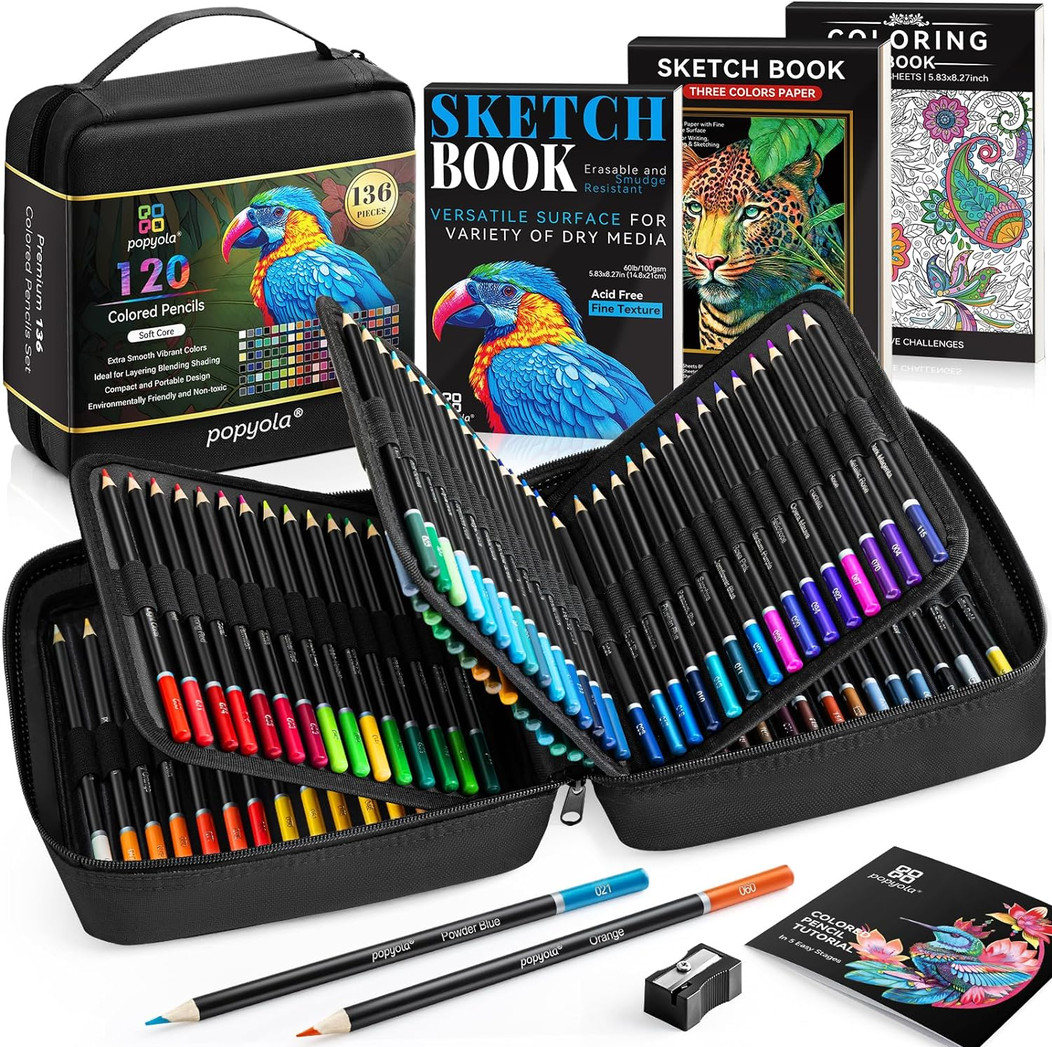 Juego de 136 lápices de colores para colorear libros para adultos.