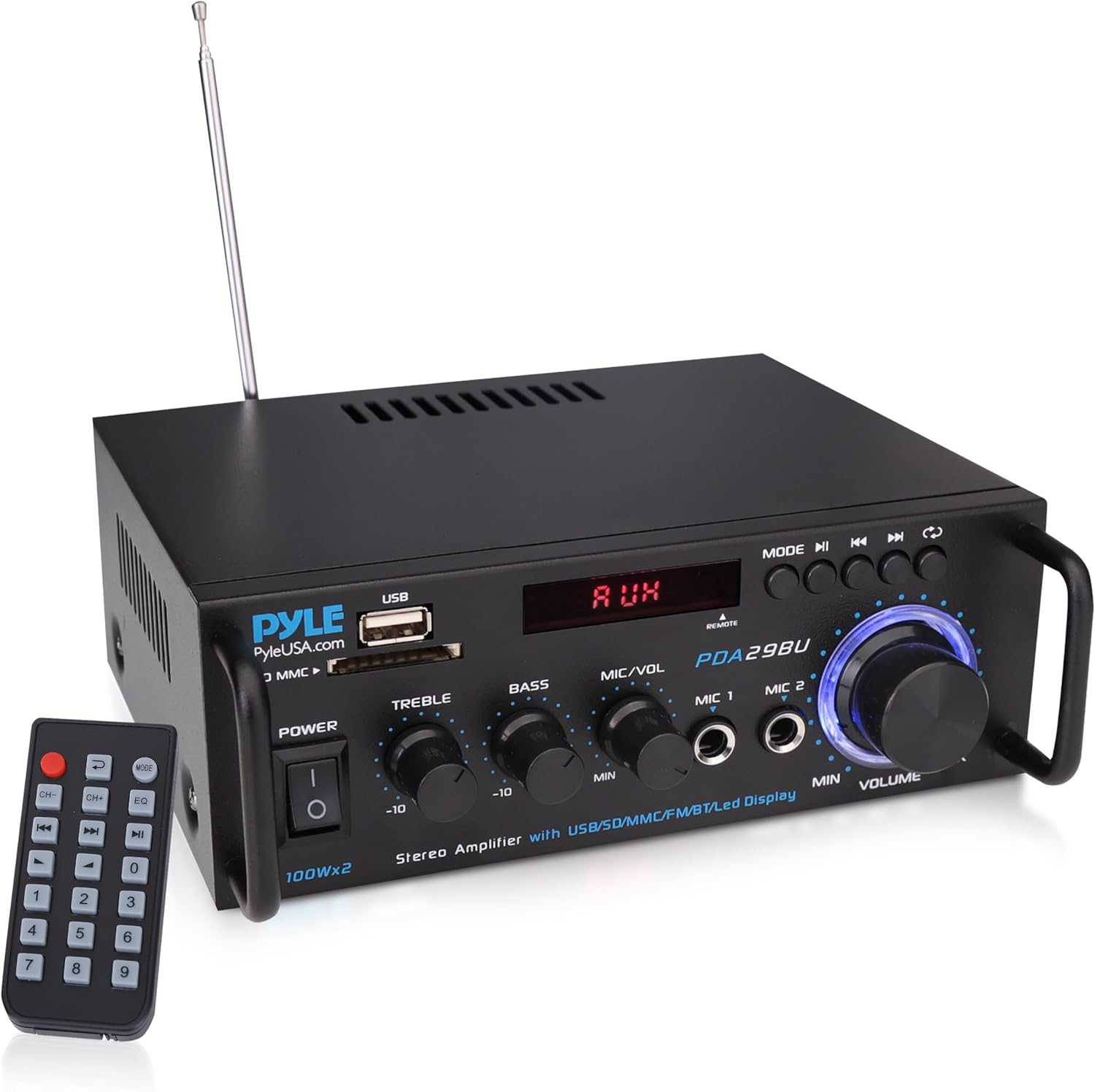 200W Stereo Power Amplifier with Bluetooth - Dual Channel Audio Receiver - LED Display - RCA - USB - SD - MIC in - FM Radio - AUX Input - Perfect for Home & Computer Audio - PDA29BU.5