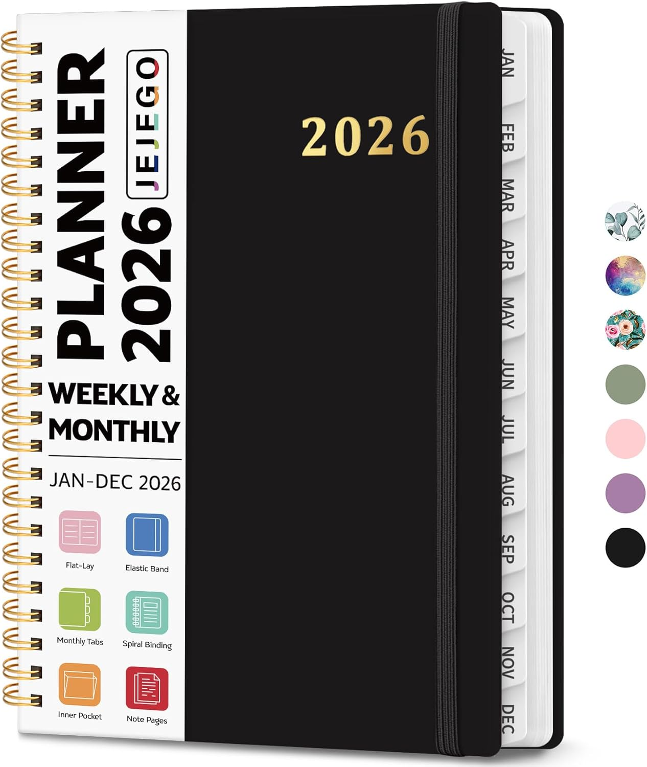 2026 Planner, Weekly and Monthly Calendar Planner Book, January 2026 - December 2026, Hardcover Spiral Planner with Monthly Tabs, Notes Pages, Perfect for Women & Men, A5 (6.4