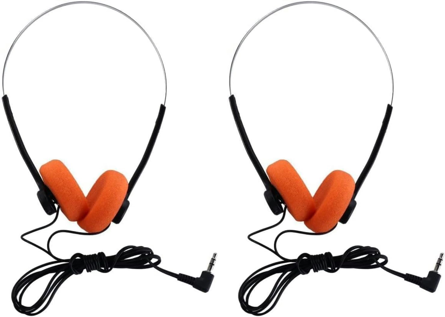 2Pcs Orange Retro On-Ear Headphones,Wired Stereo Headphones, Walkman Headphon
