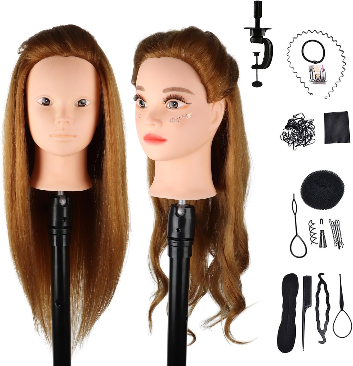 DaizySight Hair Styling Training Head with 60% Real Human Hair, 23" Dark Brow... - Picture 12 of 16