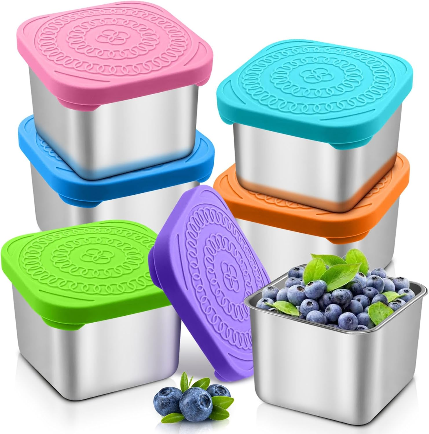6 Pack Snack Containers for Kids, 6 oz Toddler Metal Lunch Container with Silicone Lids, Leak Proof Stainless Steel Snack Containers with Lids for School, Daycare, Travel, Picnic, Summer Camp