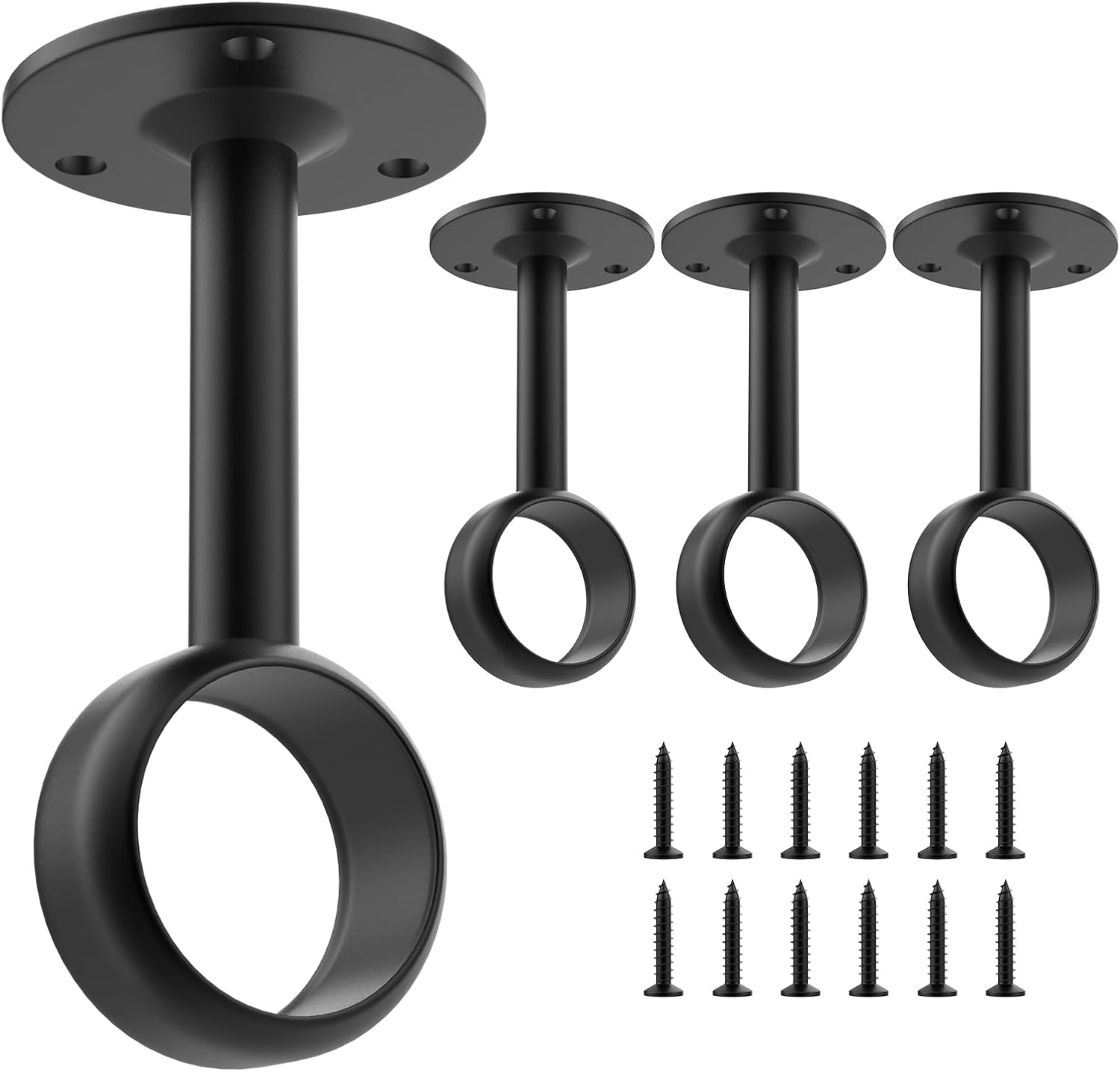 1-1/4 Inch Curtain Rod Ceiling-Mount Bracket Stainless Steel Flange Rod Holder Closet Pole End Supports Socket with Matching Screws, Black - 4 Pack
