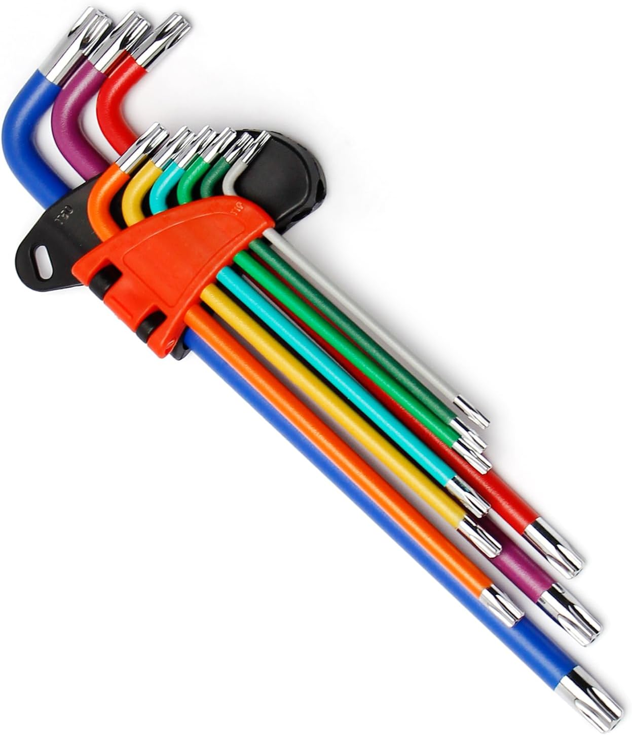 9 PCS Torx Wrench Set, Metric Long Arm Star Key Set T10-T50, L Key Set with Color-Coded & Storage Bracket for Bike Repair, Furniture Assembly