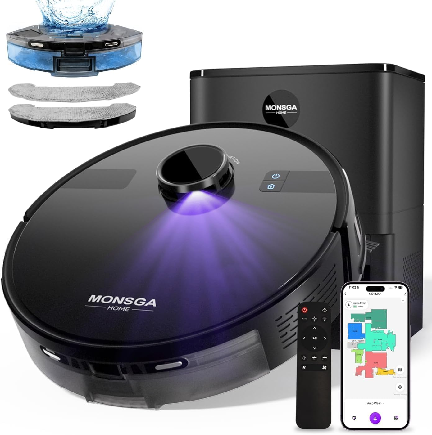 Robot Vacuum and Mop Combo, 6000Pa Robotic Vacuum with 3.5L Self Emptying Station, Lidar Navigation Robot Vacuum Cleaner, 180Mins Runtime, App/Remote/Voice Control, for Hard Floors and Carpets