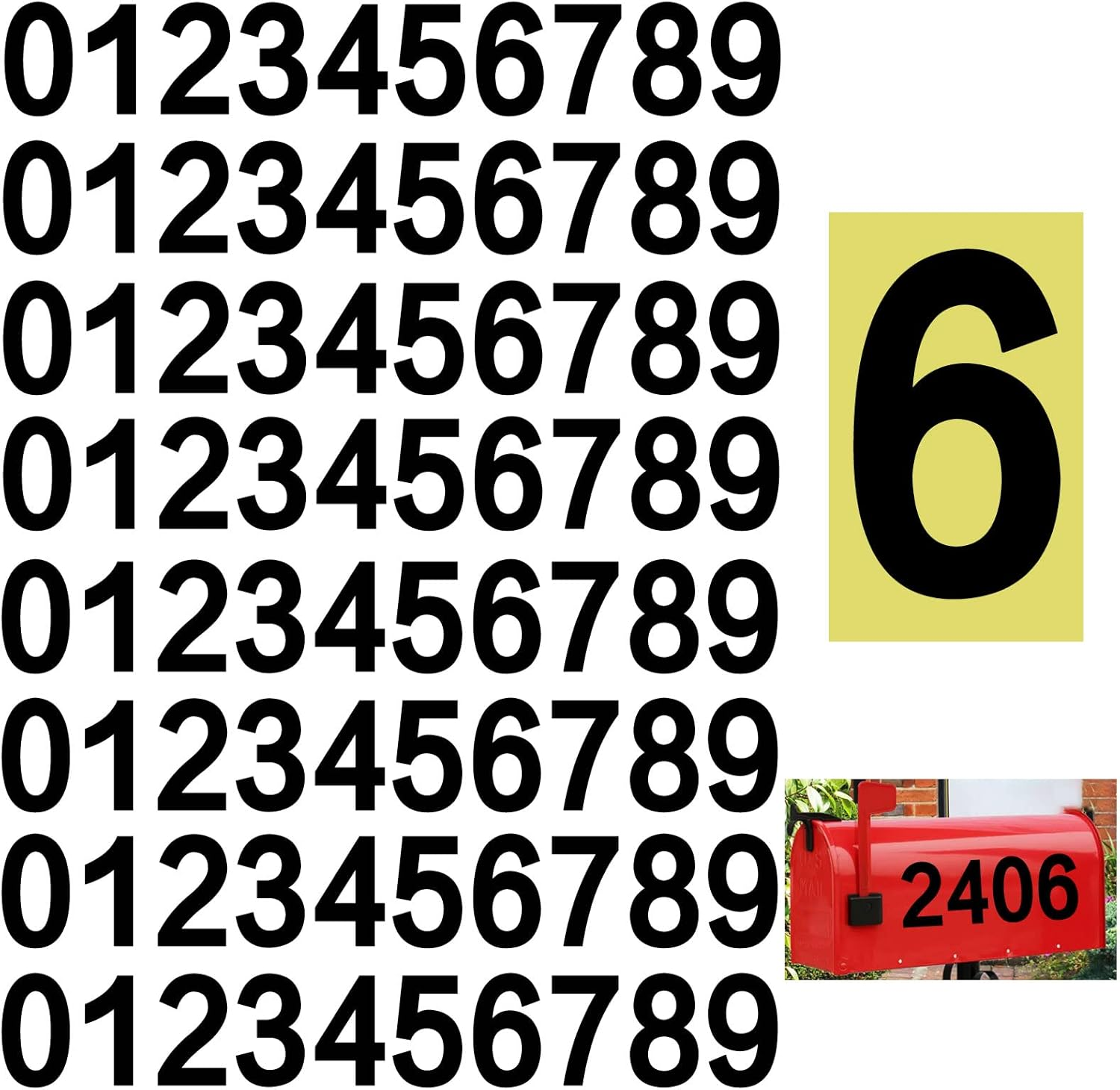 Reflective Mailbox Numbers Sticker for Outside，8 Sets 0-9 Self Adhesive Waterproof Number for Houses，Door，Cars ，Trucks (2Inch, Black)
