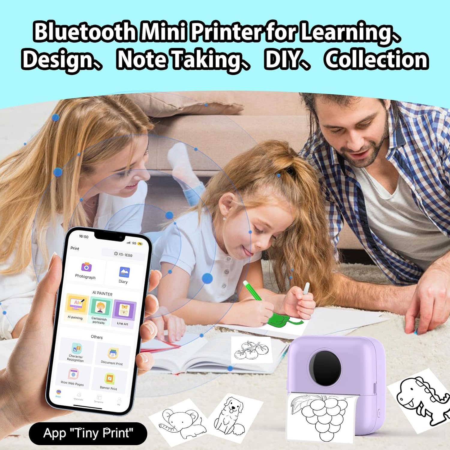 HuiJuKeJi Mini Sticker Printer Bluetooth Smart Pocket Inkless Thermal Printer... - Picture 5 of 14