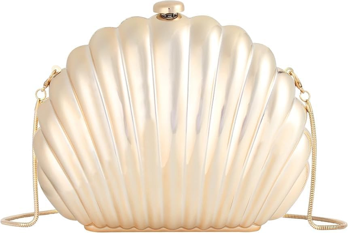 Women Mini Seashell Evening Clutch Handbag Chain Strap Cross-body Bag Golden