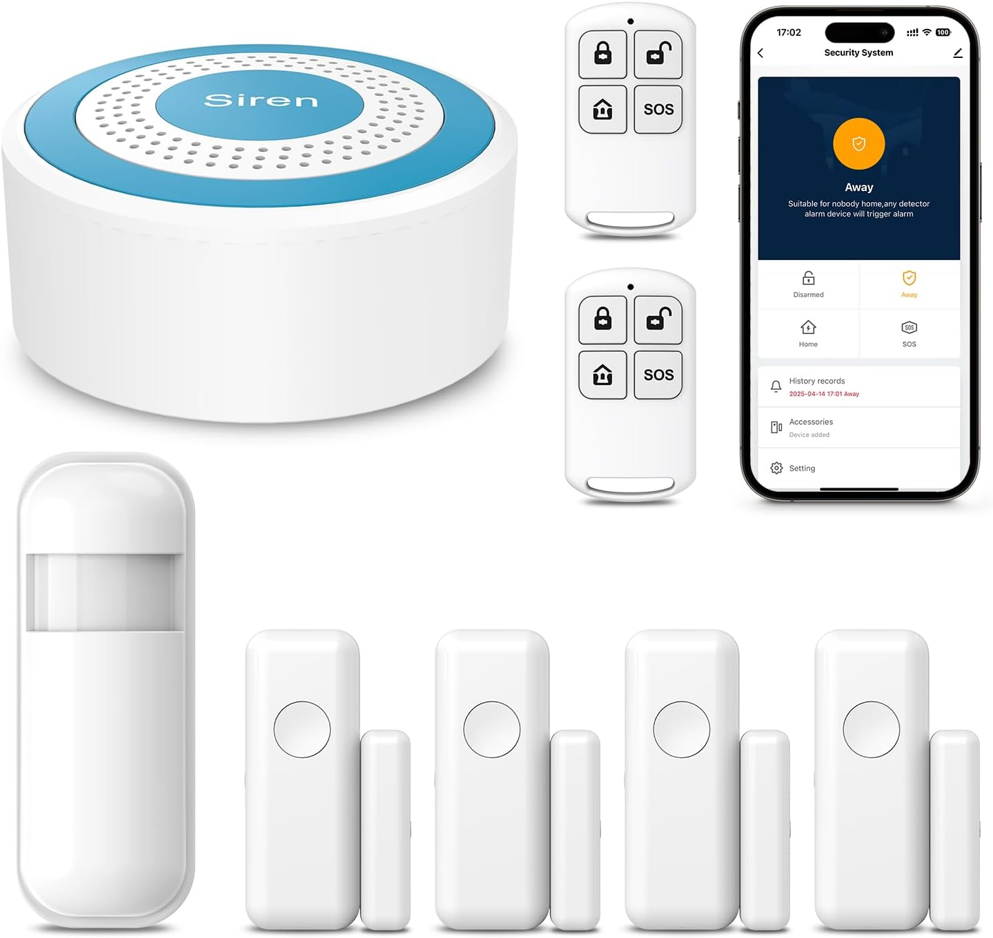 Wireless Home Alarm System,Smart Home Security System with Tuya App Instant Alerts,Diy Door Alarms Kits Siren Hub with Door/Motion Sensors,Remote,Work with Alexa/Google Assistant for Apartment