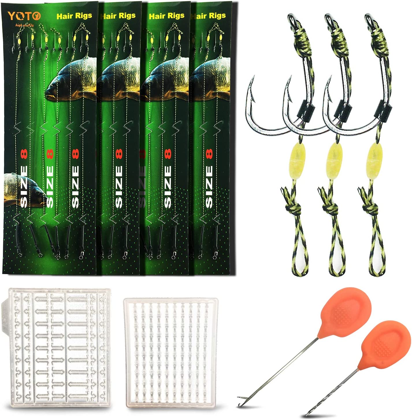 Carp Fishing Hair Rigs - 24Pcs High Carbon Steel Curved Barbed Carp Hook Swivel Boilies Fishing Rigs with Braided Thread Line Rolling Carp Fishing Accessories