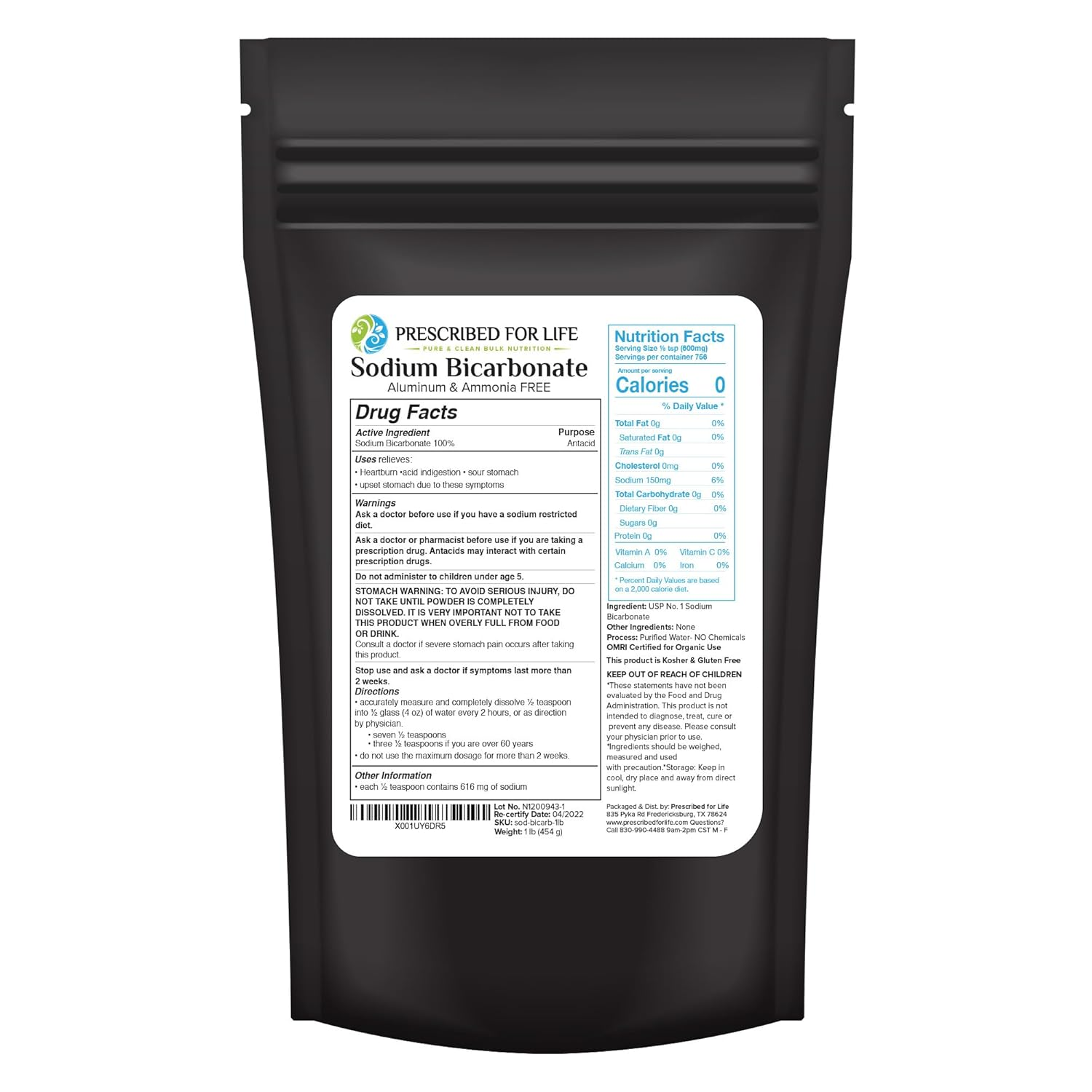 , Natural Sodium Bicarbonate (Baking Soda) Powder, 1 Lb Pouch