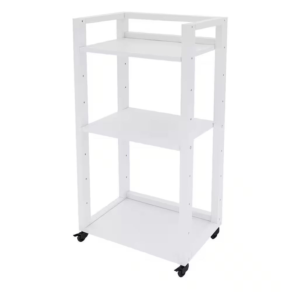 3-Tier Floor-Standing Movable Printer Stand Adjustable Storage Shelf Rack on Wheels White