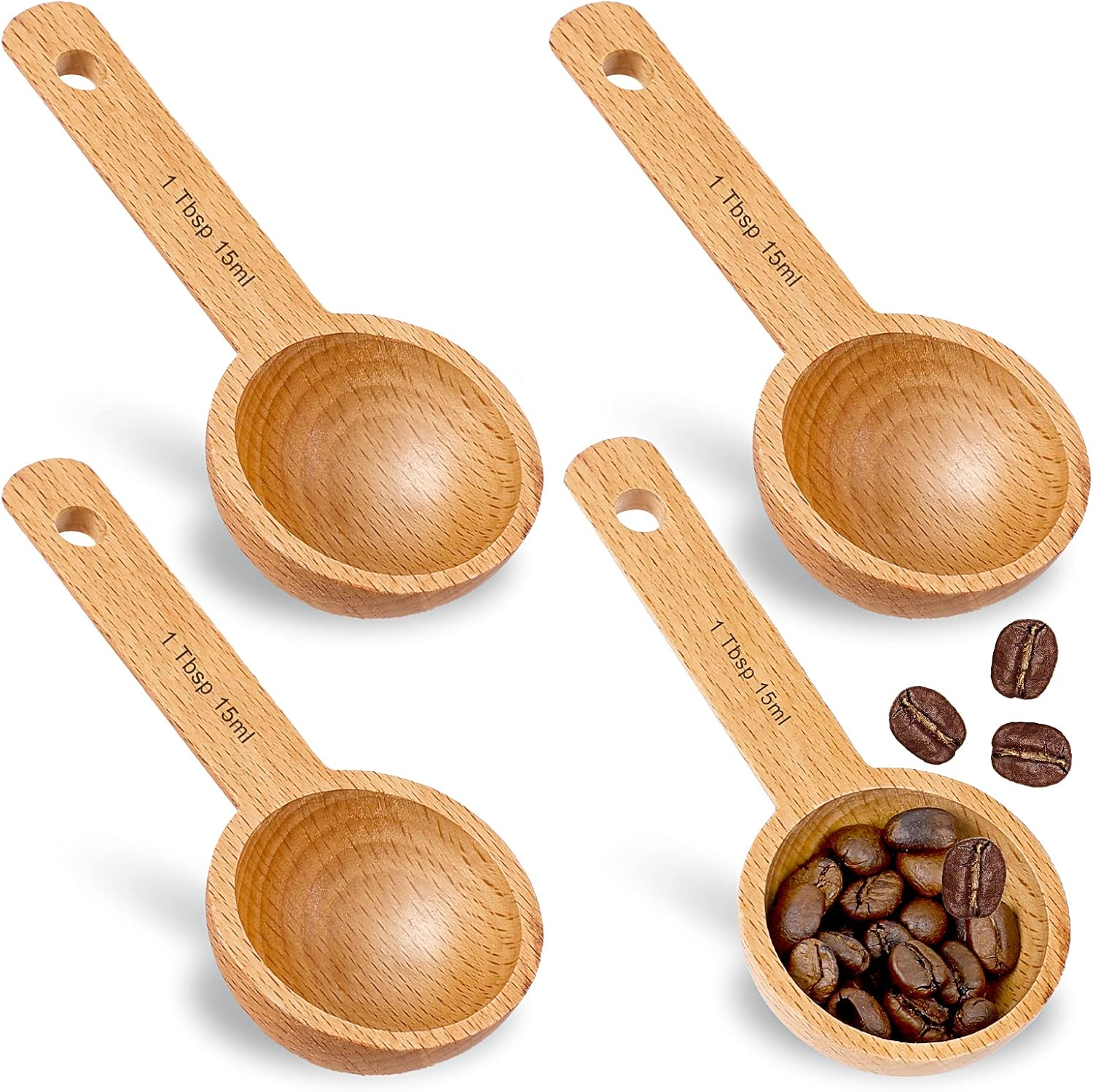 4 Pzas Cucharas De Madera Para Cafe Medidoras De 15ml Cucharada Azucar Te Juego