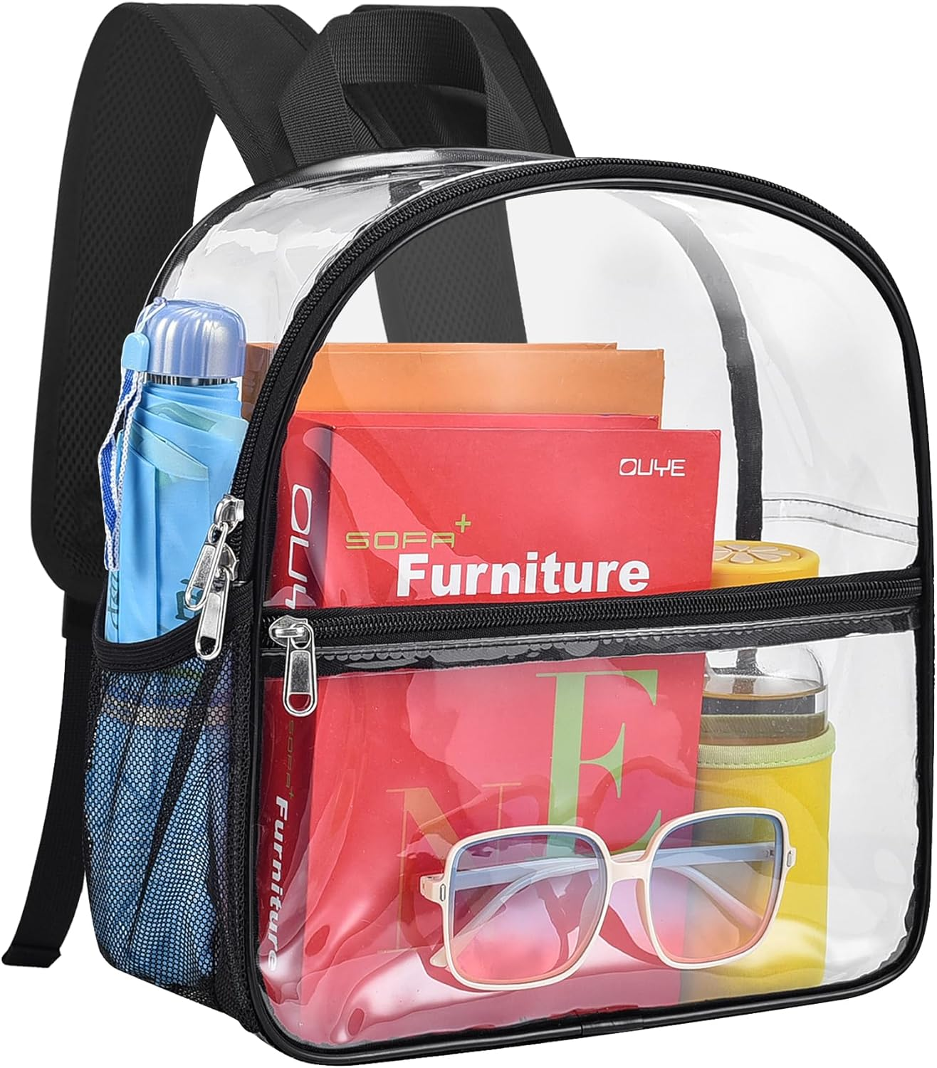 9306 Clear Backpack Stadium Approved with Adjustable Reinforced Straps, 3 Mildbeer Clear Stadium Backpack with Bottle Holder - 12x12x6  main image 2